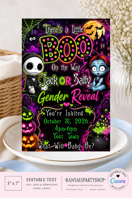 Jack or Sally Digital Invitation | Gender Reveal Invite | Edit Text with Canva | Gender Reveal Party Invitation | Digital File