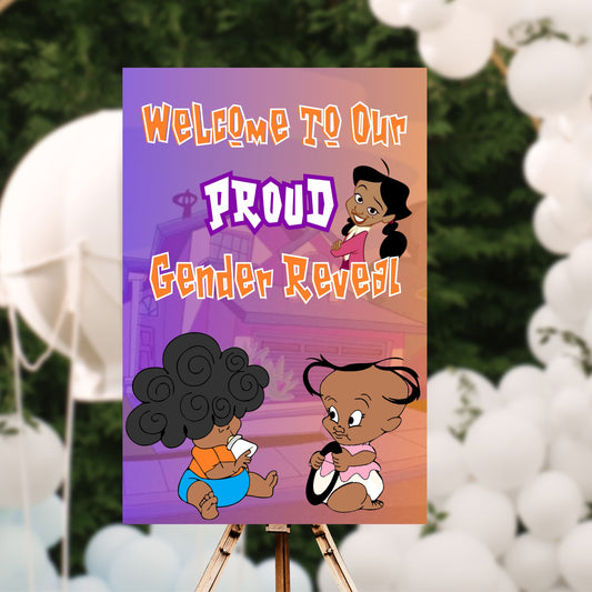 The Proud Family Gender Reveal Welcome Sign | Edit Text with Canva | Edit | Save | Download | Print