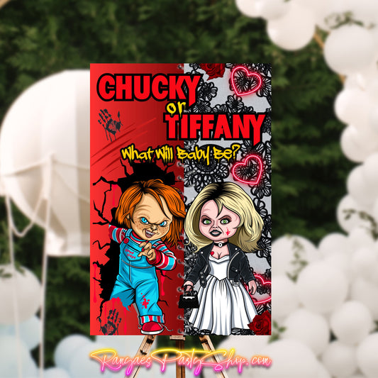 Chucky or Tiffany Gender Reveal Sign | Edit with CANVA PRO | Gender Reveal Party Sign | 20x30 | Digital File Only