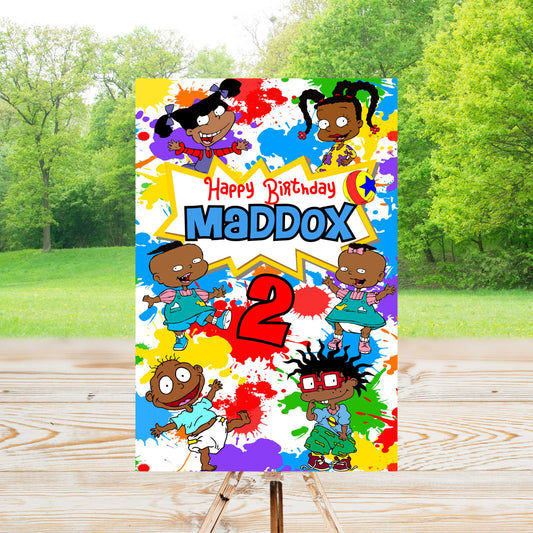 African American Rugrats Party Sign | Editable Text with Canva | Digital Poster | Edit | Save | Download | Print