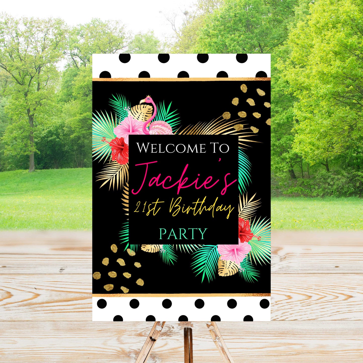 Tropical Welcome Party Sign | Editable Text with Canva | Digital Poster | Edit | Save | Download | Print