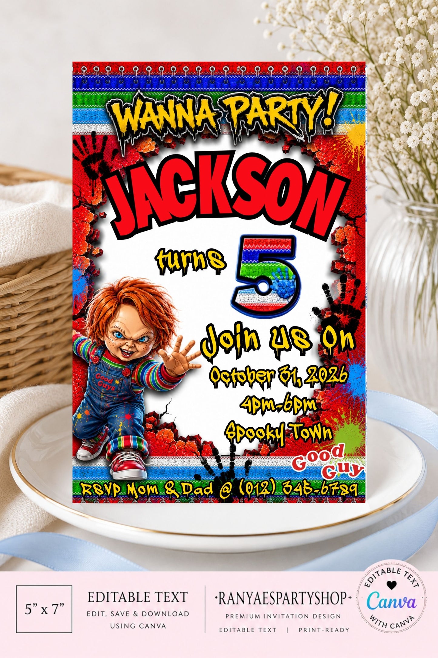 Chucky 5x7 Digital Invitation | Chucky Party Invite | Edit Text with Canva | Birthday Party Invitation | Digital File Only