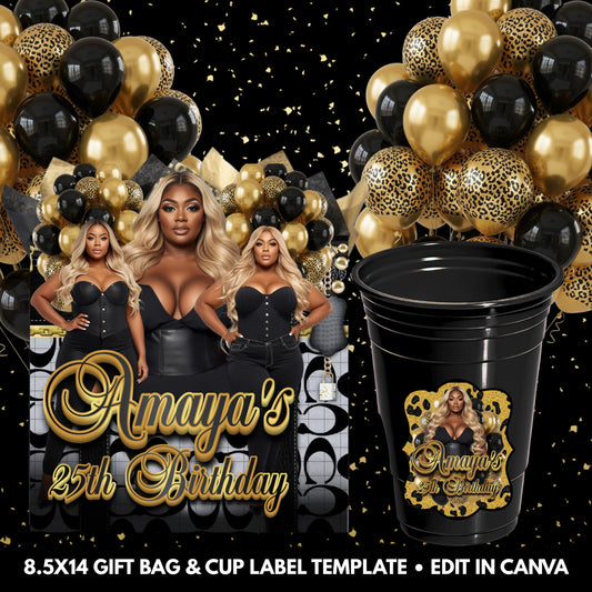 Canva Gift Bag & Cup Label Template | 8.5x14   | Digital Birthday Canva Template | Digital File Only