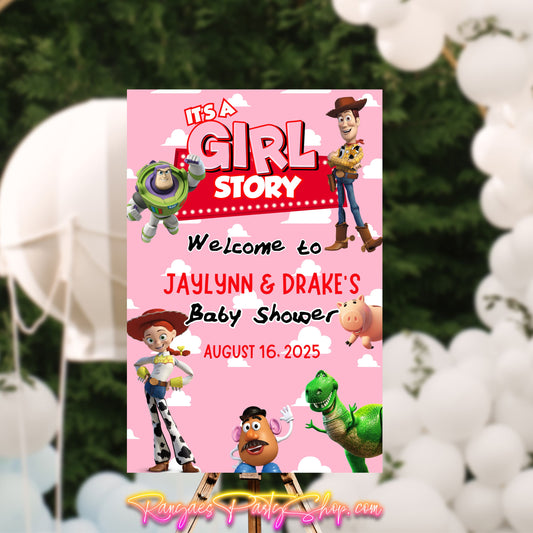 Girl Story Baby Shower Sign | Digital Party Sign | Editable Text with CANVA PRO | Welcome Baby Shower Sign | 20x30 | Digital File Only