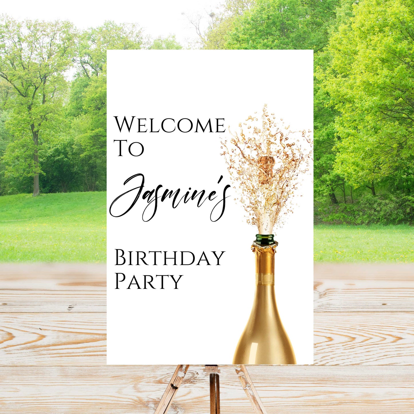 Popping Bottles Party Sign | Edit Text with Canva | Digital Poster | Edit | Save | Download | Print