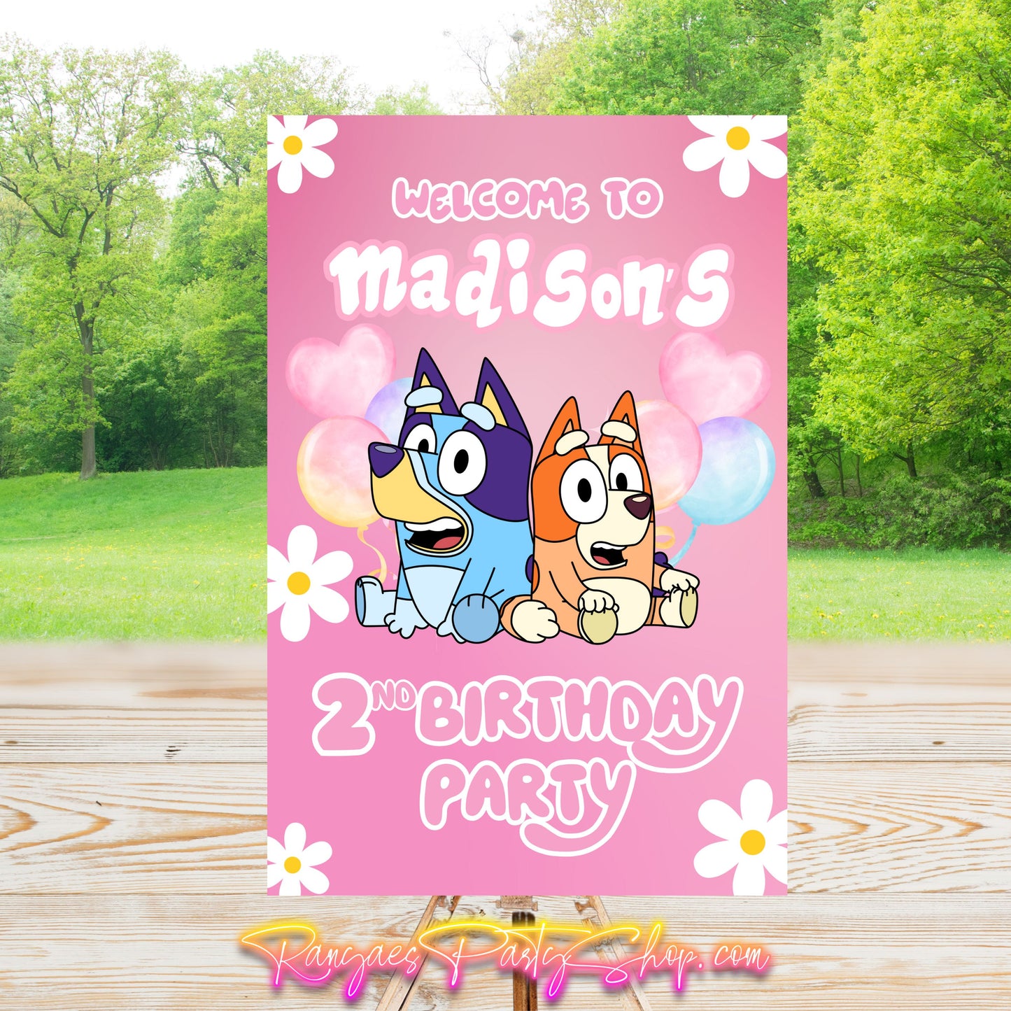 Bluey Pink Party Sign | Digital Party Sign | Editable Text with CANVA PRO | Welcome Party Sign | 20x30 | Digital File Only
