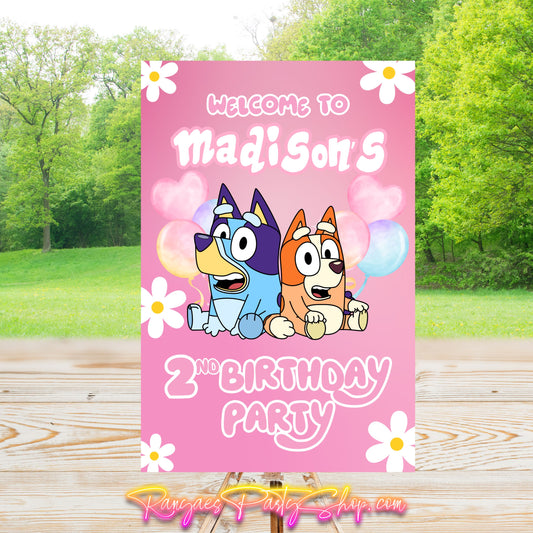 Bluey Pink Party Sign | Digital Party Sign | Editable Text with CANVA PRO | Welcome Party Sign | 20x30 | Digital File Only