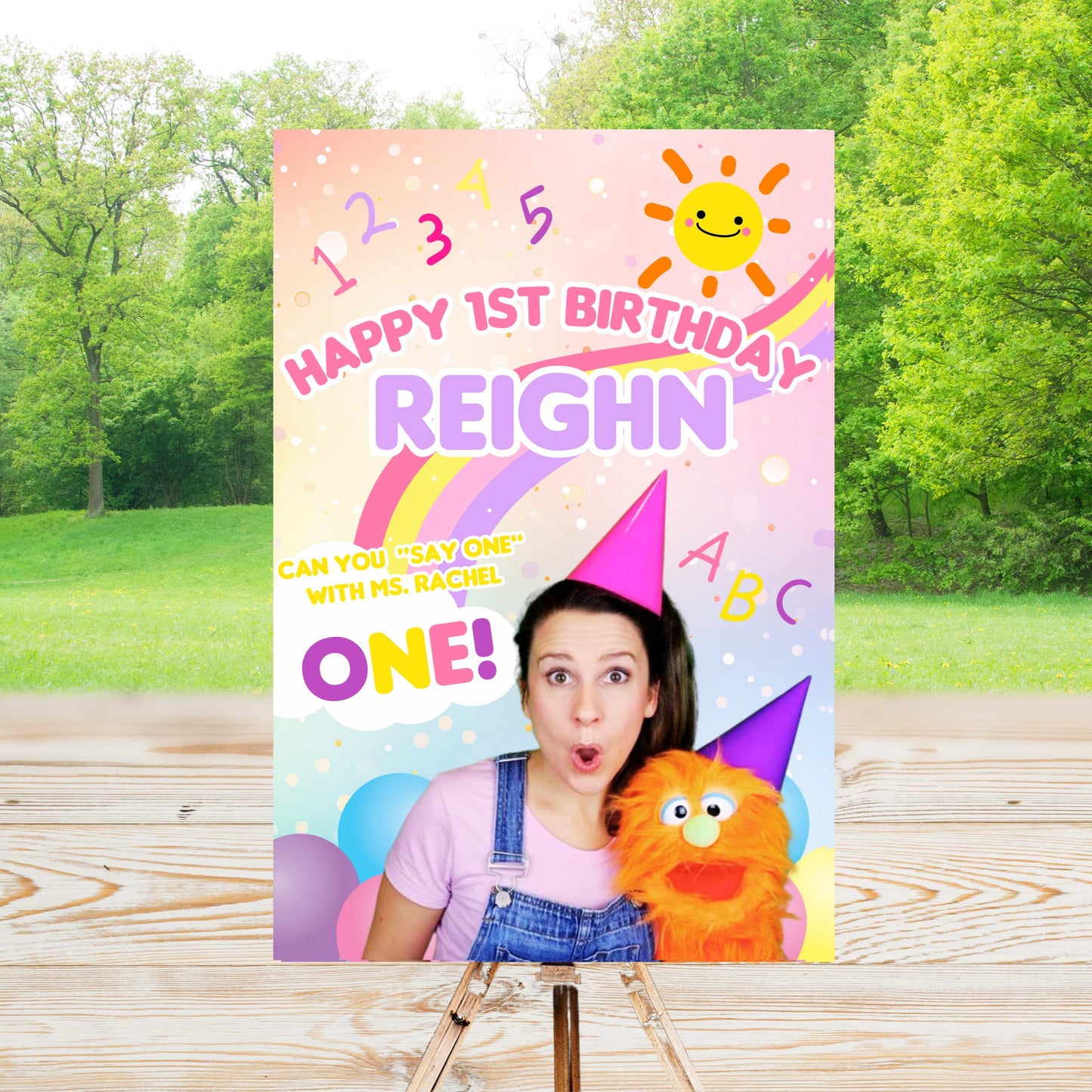 Ms. Rachel Party Sign | Editable Text with Canva | Digital Poster | Edit | Save | Download | Print