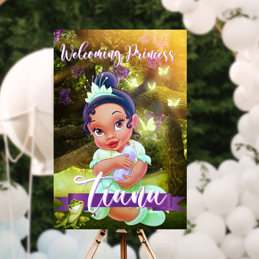 Baby Tiana Party Sign | Edit Text with Canva | Tiana Birthday Sign | You Edit | Save | Download | Print