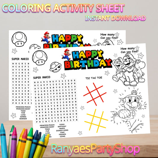 Super Mario Coloring Sheet | Coloring Party Activity Sheet | Super Mario Party | Kids Coloring Sheet | Instant Download