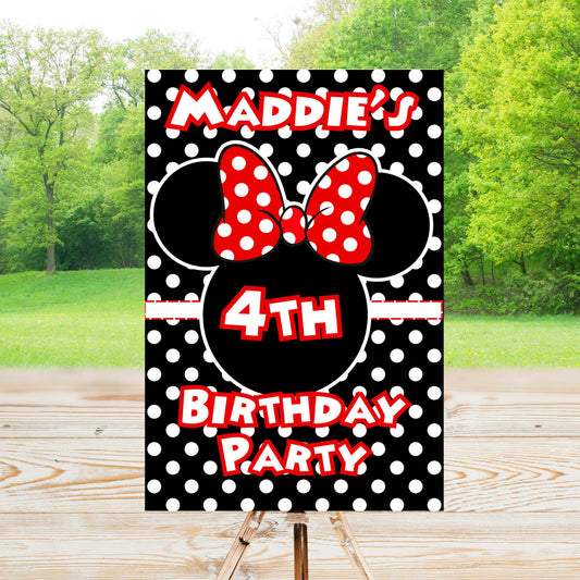Minnie Party Sign | Editable Text with Canva | Digital Poster | Edit | Save | Download | Print