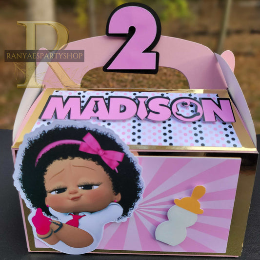 African American Girl  Boss Baby Gable Box | Treat Favor Box | Girl Boss Baby Party | Boss Baby Favor Box