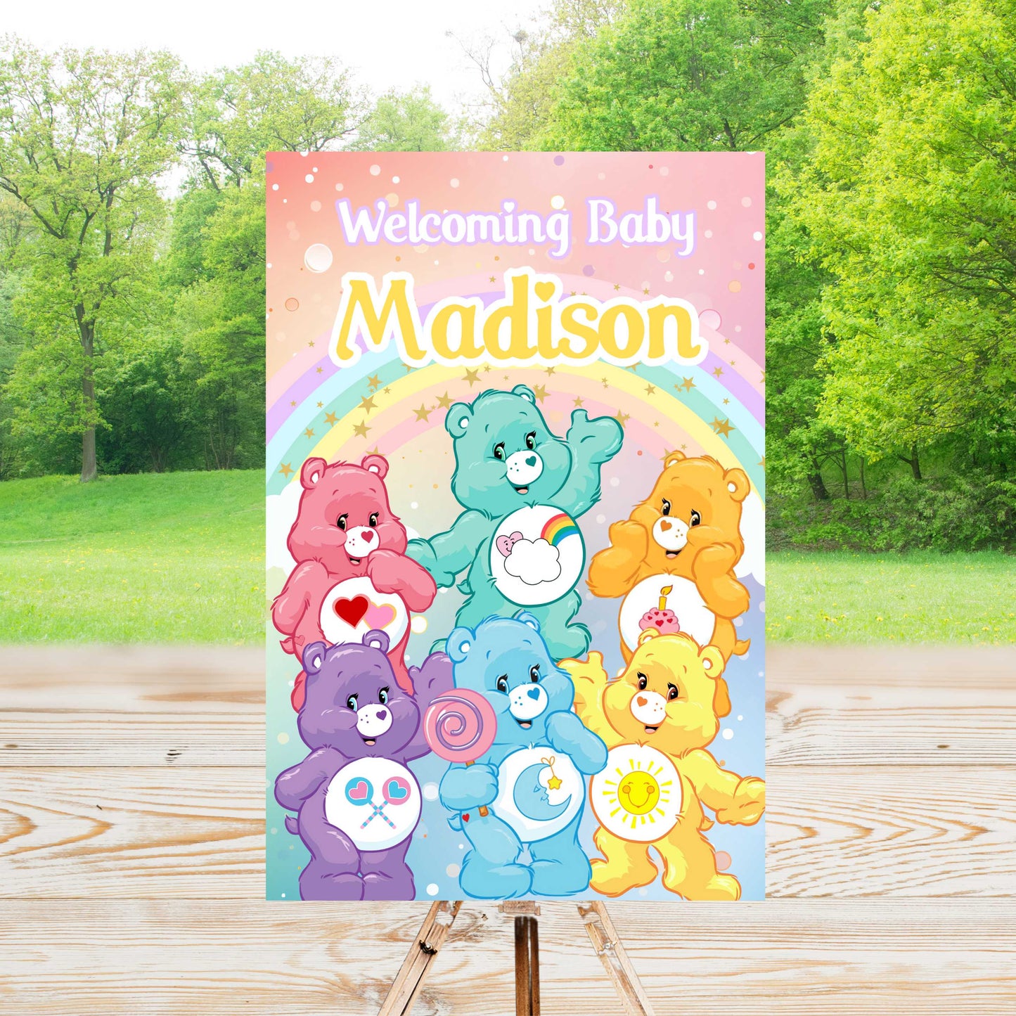 Care Bears Pastel Party Sign | Editable Text with Canva | Digital Poster | Edit | Save | Download | Print