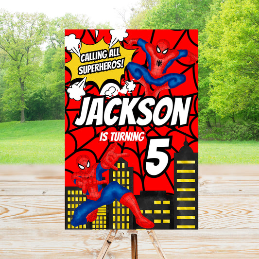 Spiderman Party Sign | Editable Text with Canva | Digital Poster | Edit | Save | Download | Print