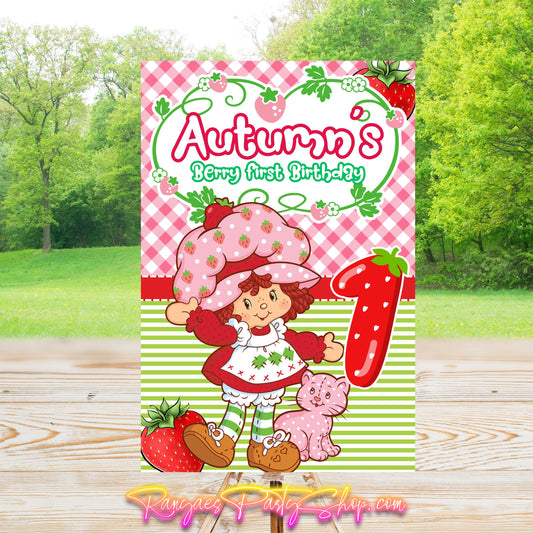 Strawberry Shortcake Party Sign | Editable Text with CANVA PRO | Strawberry Shortcake Party | Digital File