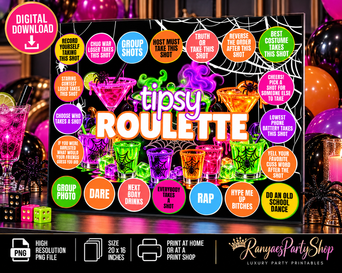 Tipsy Roulette 20x16 Printable Party Game Board | Digital Download | Halloween Party Game & Adult Party Games