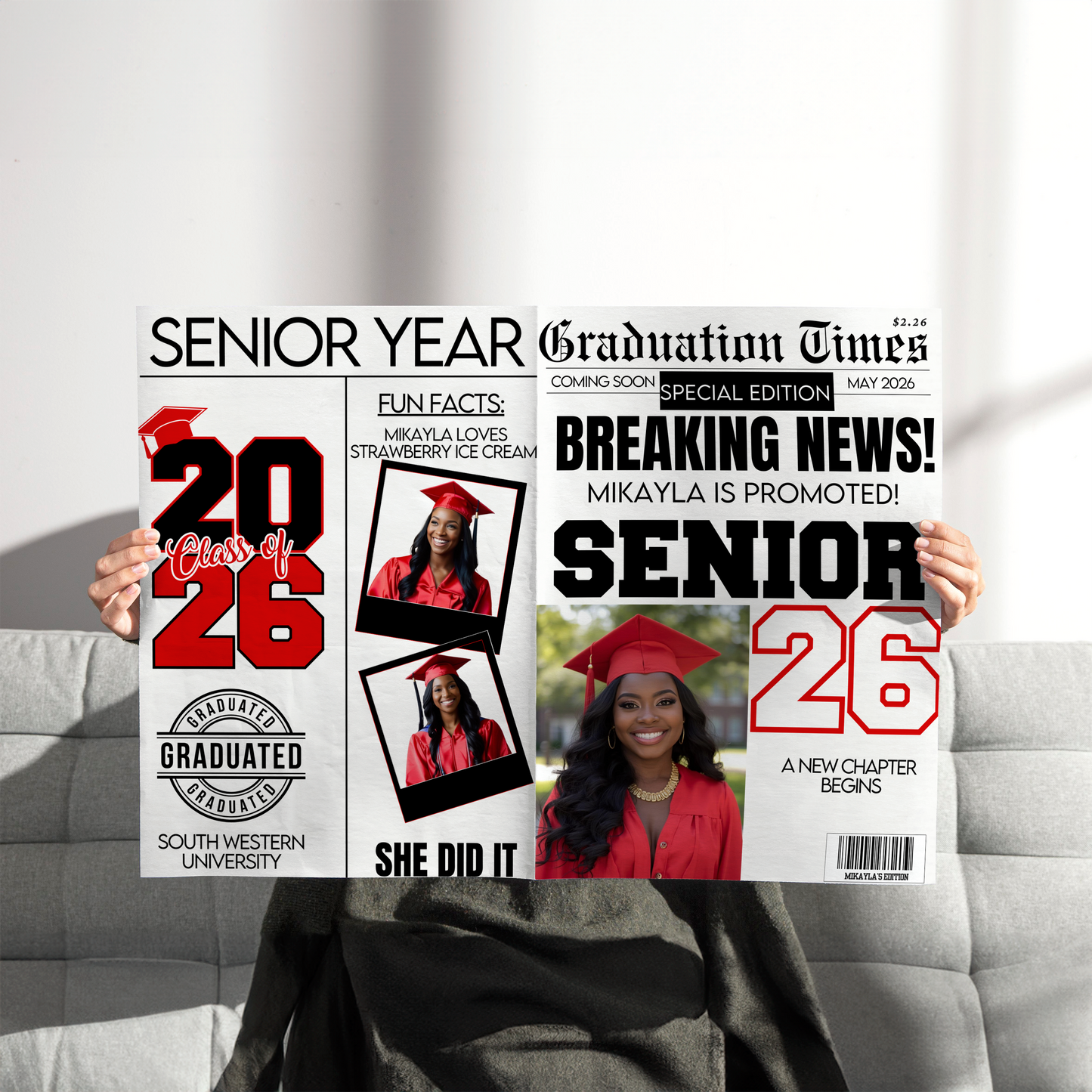 Graduation Newspaper Announcement | Senior 2026 Grad | Newspaper Graduation Announcement | Printed & Shipped