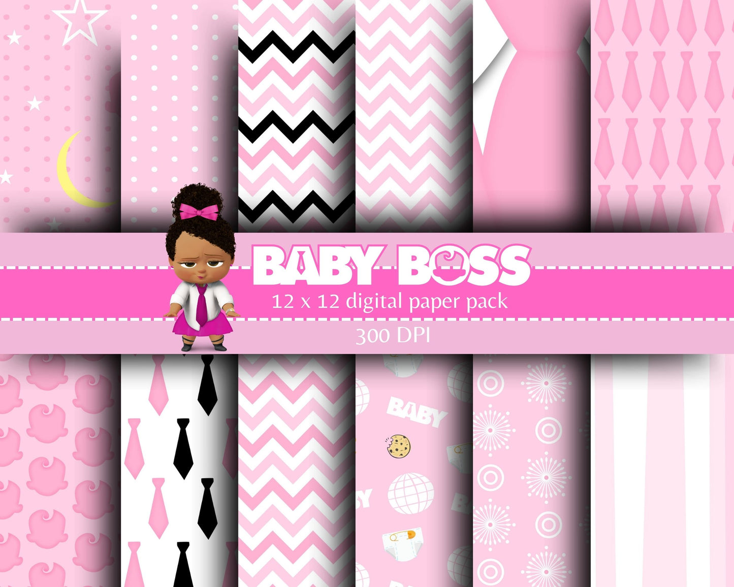Baby Girl Digital Paper | 12 Digital Papers | Baby Boss Digital Paper | Digital File Only