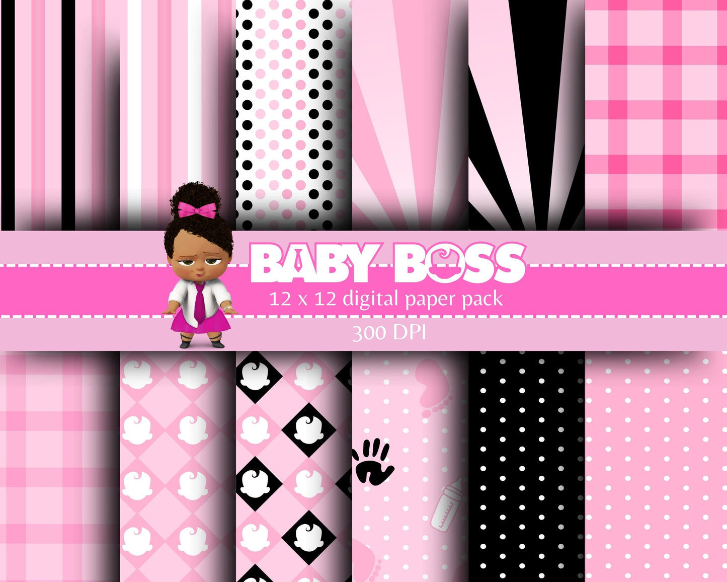 Baby Girl Digital Paper | 12 Digital Papers | Baby Boss Digital Paper | Digital File Only