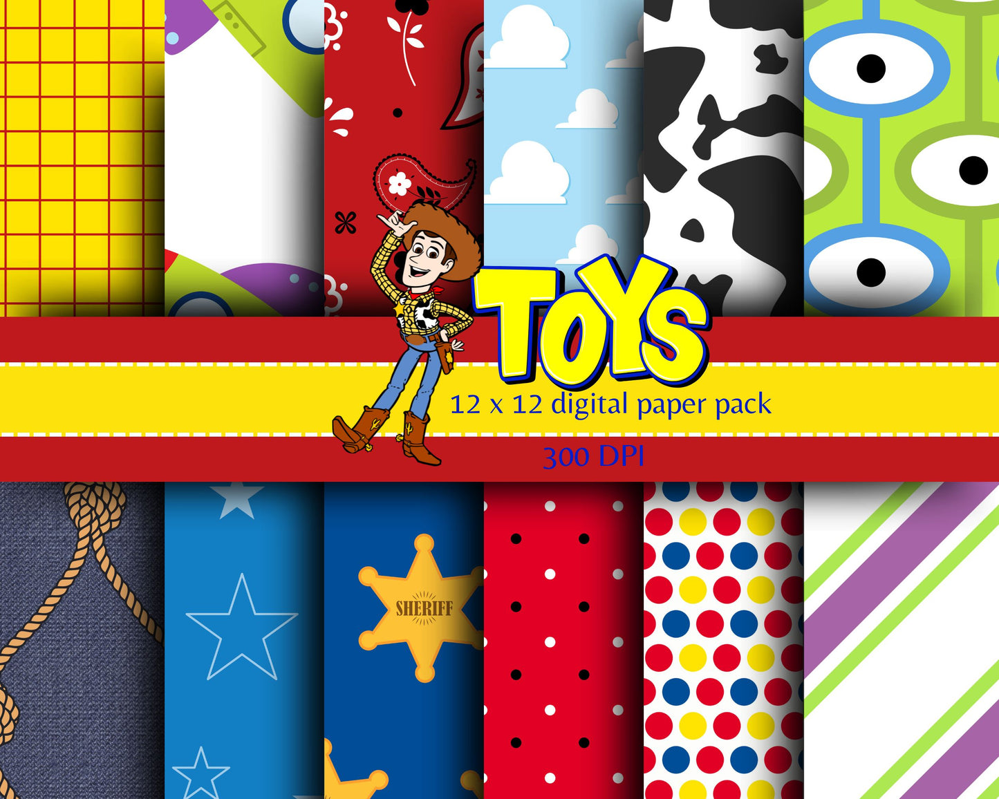 Toys Digital Paper | 12 Digital Papers | Toy Story Digital Paper | Digital File Only