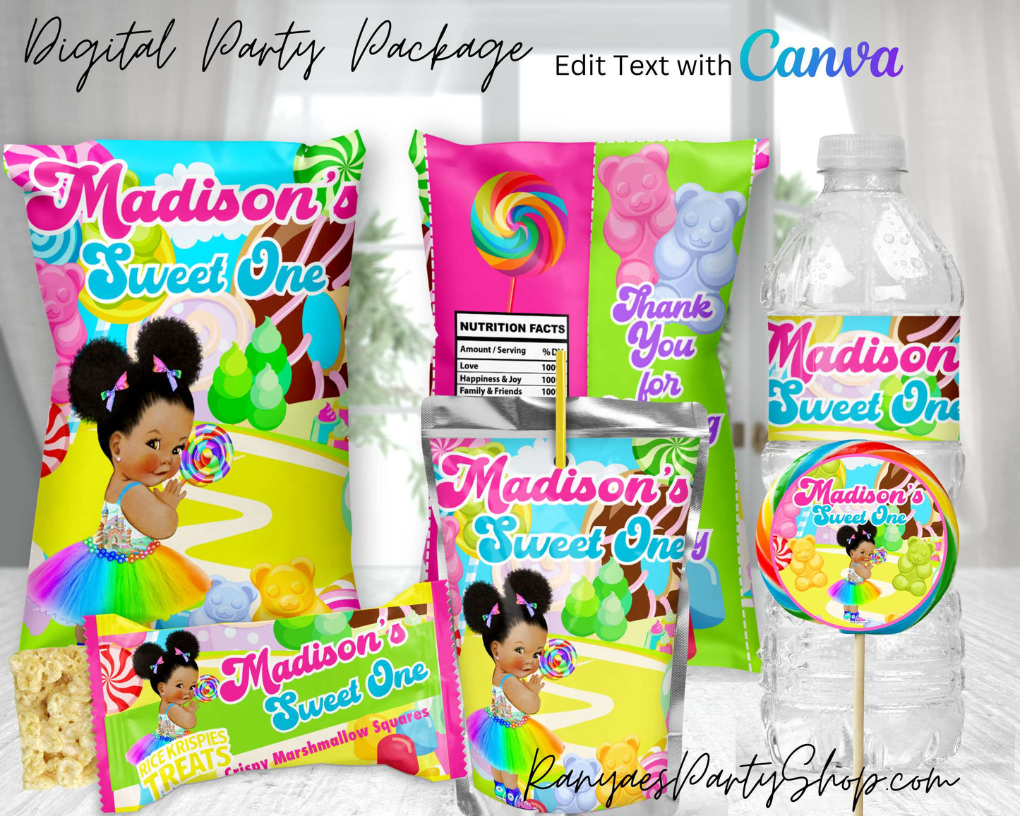 Candy Land Digital Party Package | Edit Text with Canva | You Edit | You Save | You Download | You Print | Digital File Only