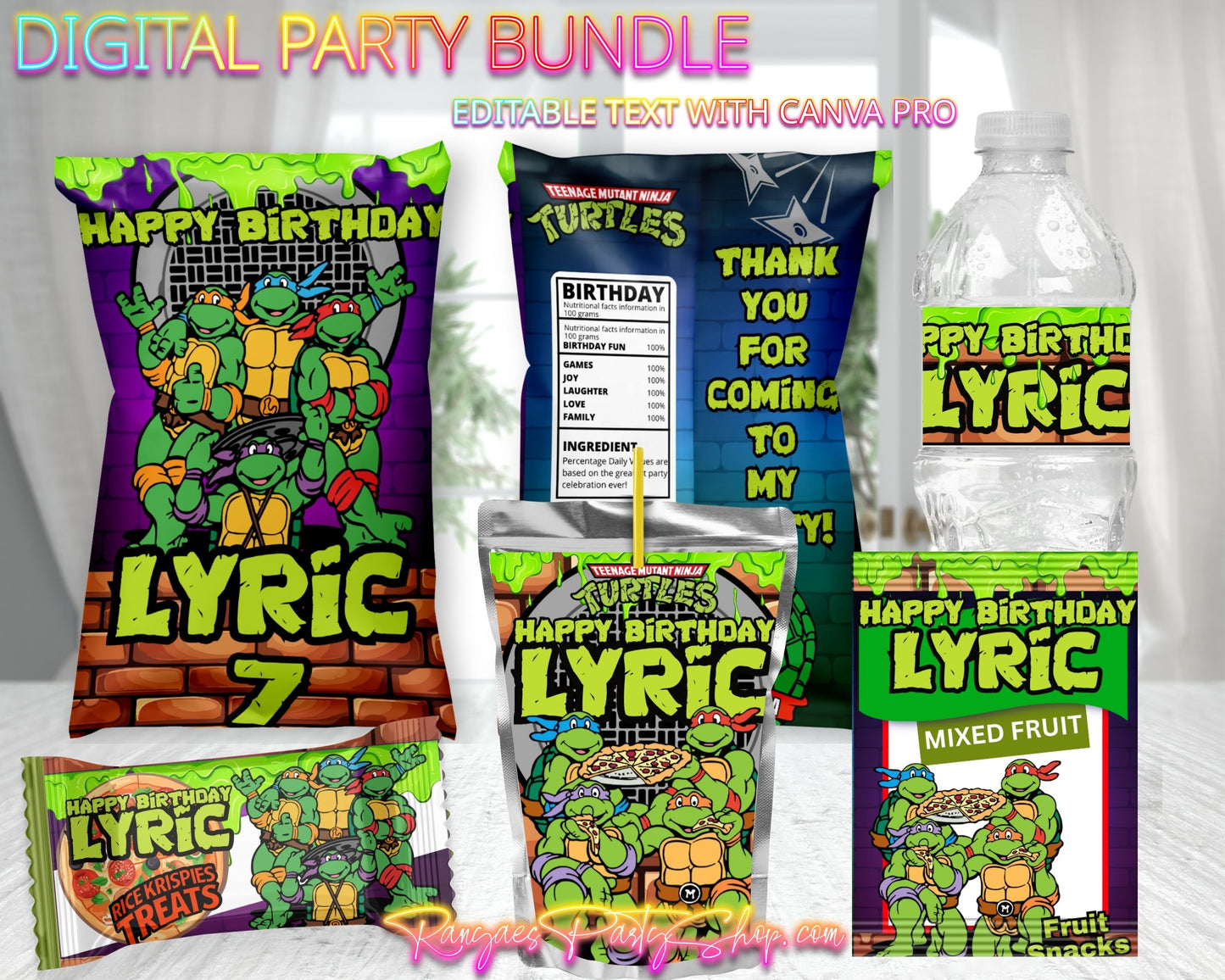 TMNT Digital Party Package | TMNT Party Bundle | Edit Text with CANVA PRO | Digital File