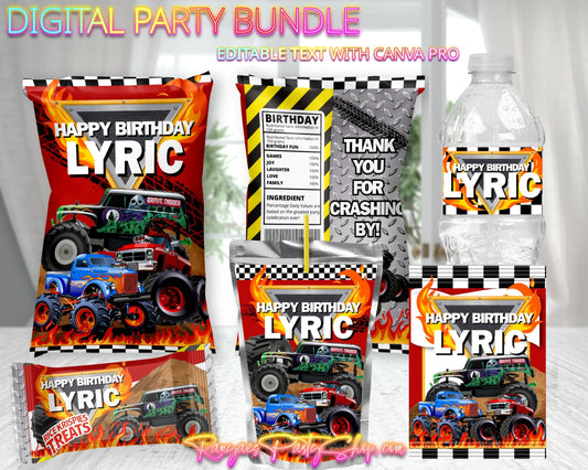 Monster Truck Digital Party Package | Monster Jam Party Bundle | Edit Text with CANVA PRO | Digital File Only