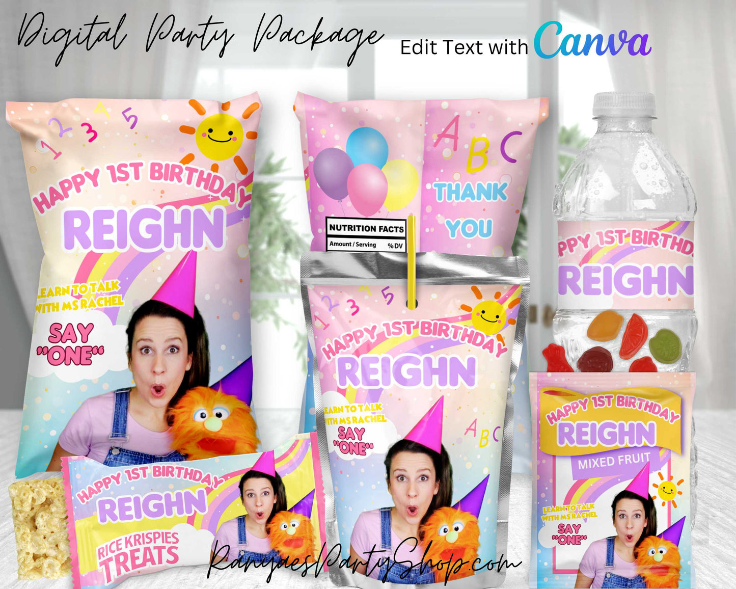 Ms. Rachel Digital Party Package | Edit Text with Canva | You Edit | You Save | You Download | You Print | Digital File Only