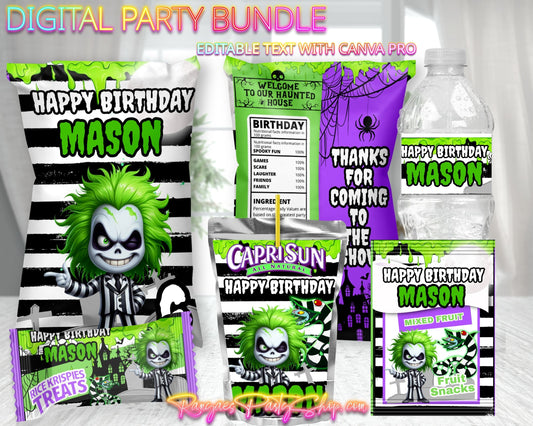 Beetlejuice Digital Party Package | Beetlejuice Birthday Party Bundle | Edit Text with CANVA PRO | Digital File Only