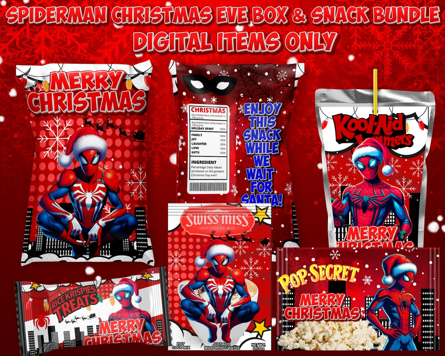 Spiderman Christmas Eve Box with Snacks Digital Bundle | Christmas Eve Digital Bundle | INSTANT DOWNLOAD | Digital Files