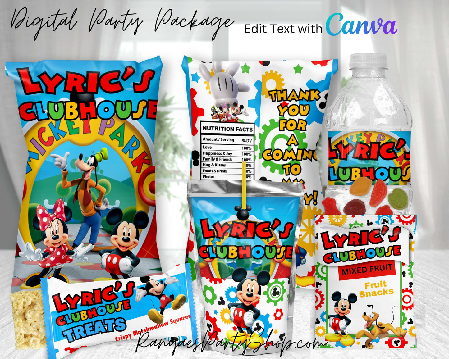 Mickey Mouse Clubhouse Digital Party Package | Edit Text in Canva | Mickey Clubhouse Party | Clubhouse Party Digital Favors