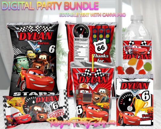 Cars Digital Party Package | Cars Birthday Party Bundle | Edit Text with CANVA PRO | Digital File Only