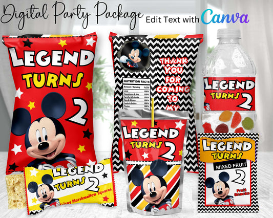 Mickey Mouse Digital Party Package | Edit Text in Canva | Mickey Party | Boy Mouse Party Digital Favors