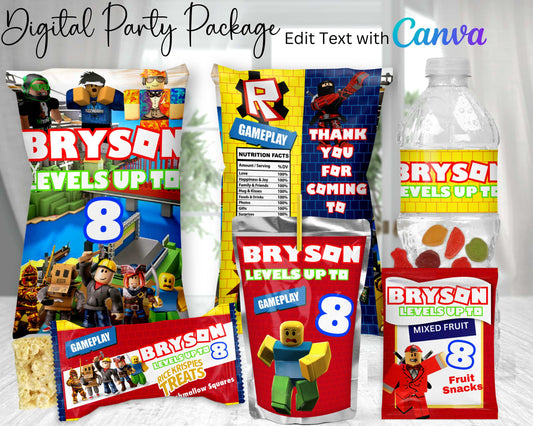 Roblox Digital Party Package | Edit Text with Canva | You Edit | You Save | You Download | You Print | Digital File Only