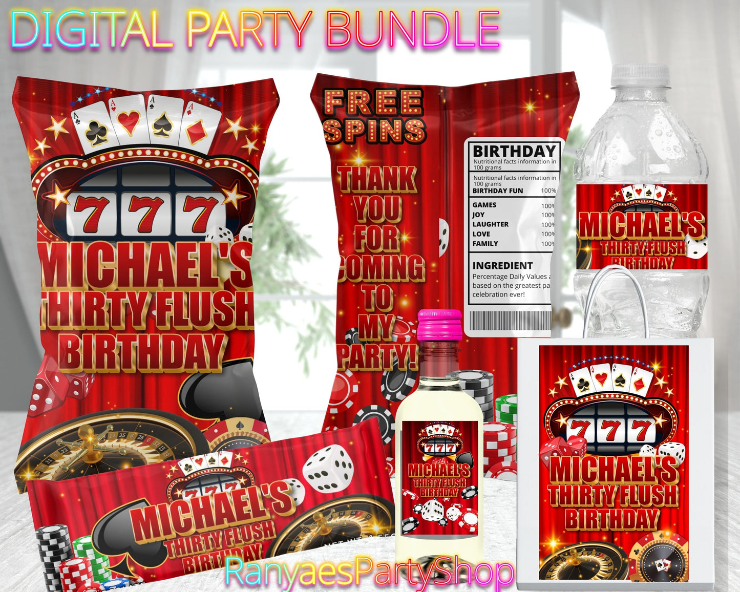 Casino Night Digital Party Package | Casino Night Party Bundle | Casino Night Birthday Party | Digital File Only