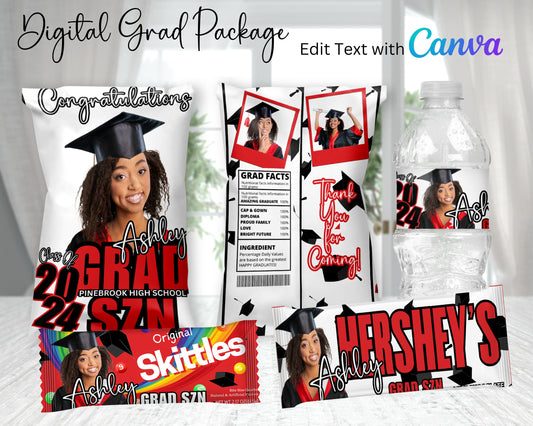 GRAD SZN Digital Graduation Party Package | Edit Text with Canva | You Edit | You Save | You Download | You Print | Digital File Only