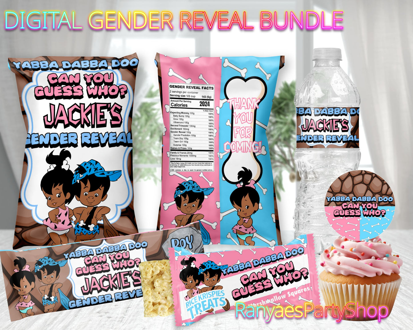 Pebbles or Bam Bam Gender Reveal Digital Package | Gender Reveal Bundle | Bam Bam or Pebbles | Gender Reveal Favors | Digital File Only