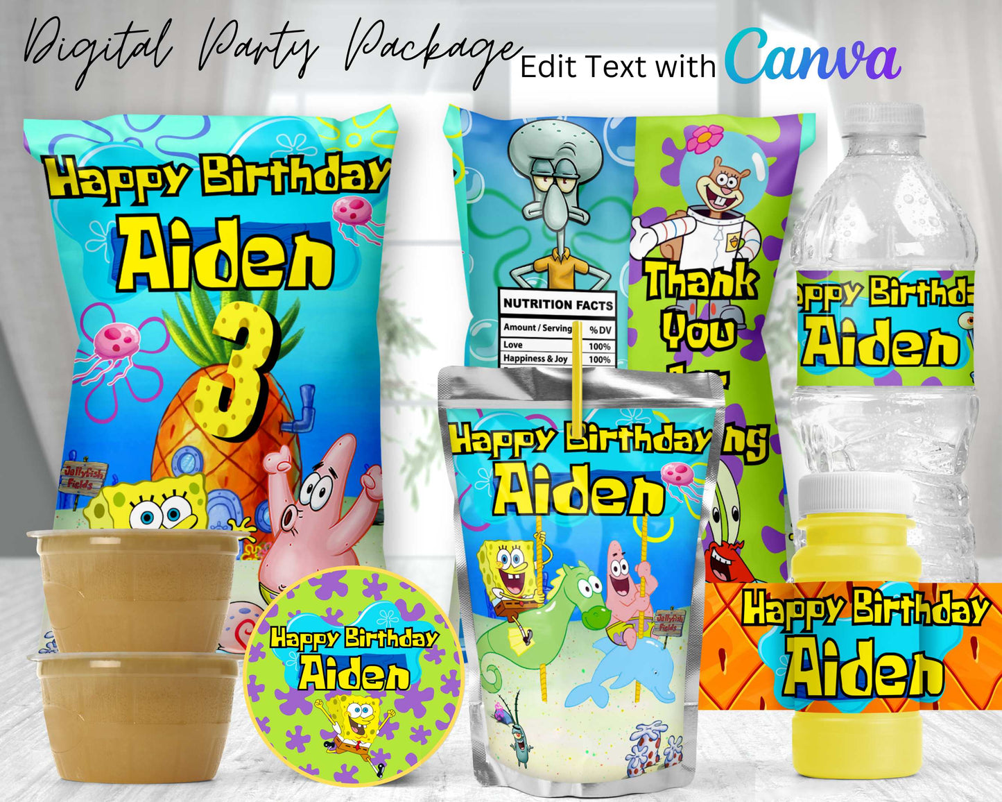 Spongebob Party Digital Party Package | Edit Text with Canva | You Edit | You Save | You Download | You Print | Digital File Only