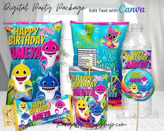 Baby Shark Digital Party Package | Edit Text with Canva | You Edit | You Save | You Download | You Print | Digital File Only