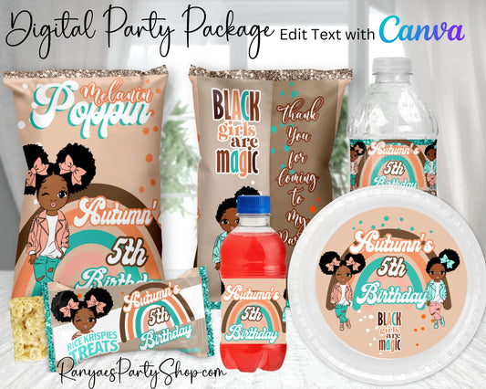 Black Girl Magic Digital Party Package | Edit Text with Canva | You Edit | You Save | You Download | You Print | Digital File Only