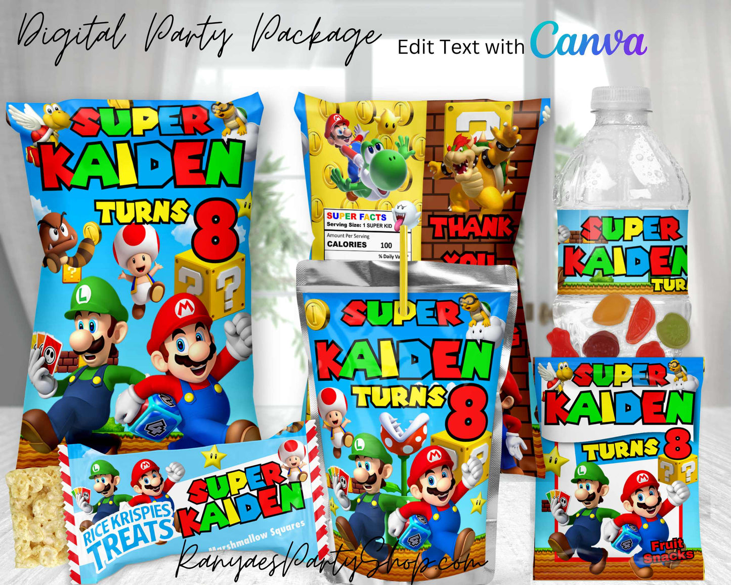 Super Mario Digital Party Package | Edit Text with Canva | You Edit | You Save | You Download | You Print | Digital File Only