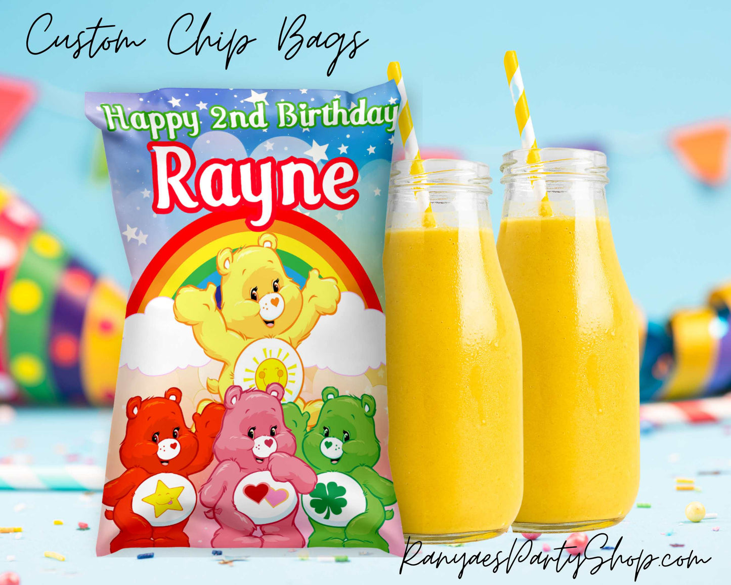 Care Bears Chip Bag Favors | Custom Chip Bags | Custom Birthday Chip Bags | Care Bears Chip Bags
