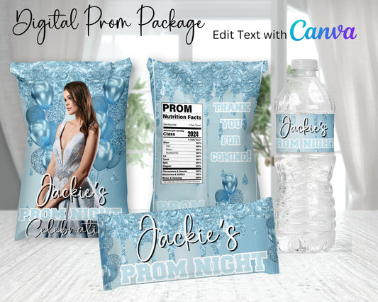 Light Blue and Silver Digital Prom Party Package | Edit Text with Canva | You Edit | You Save | You Download | You Print | Digital File Only