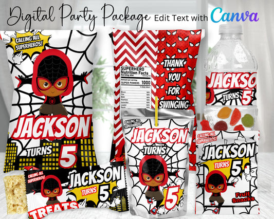 Spiderman Miles Digital Party Package | Edit Text with Canva | You Edit | You Save | You Download | You Print | Digital File Only