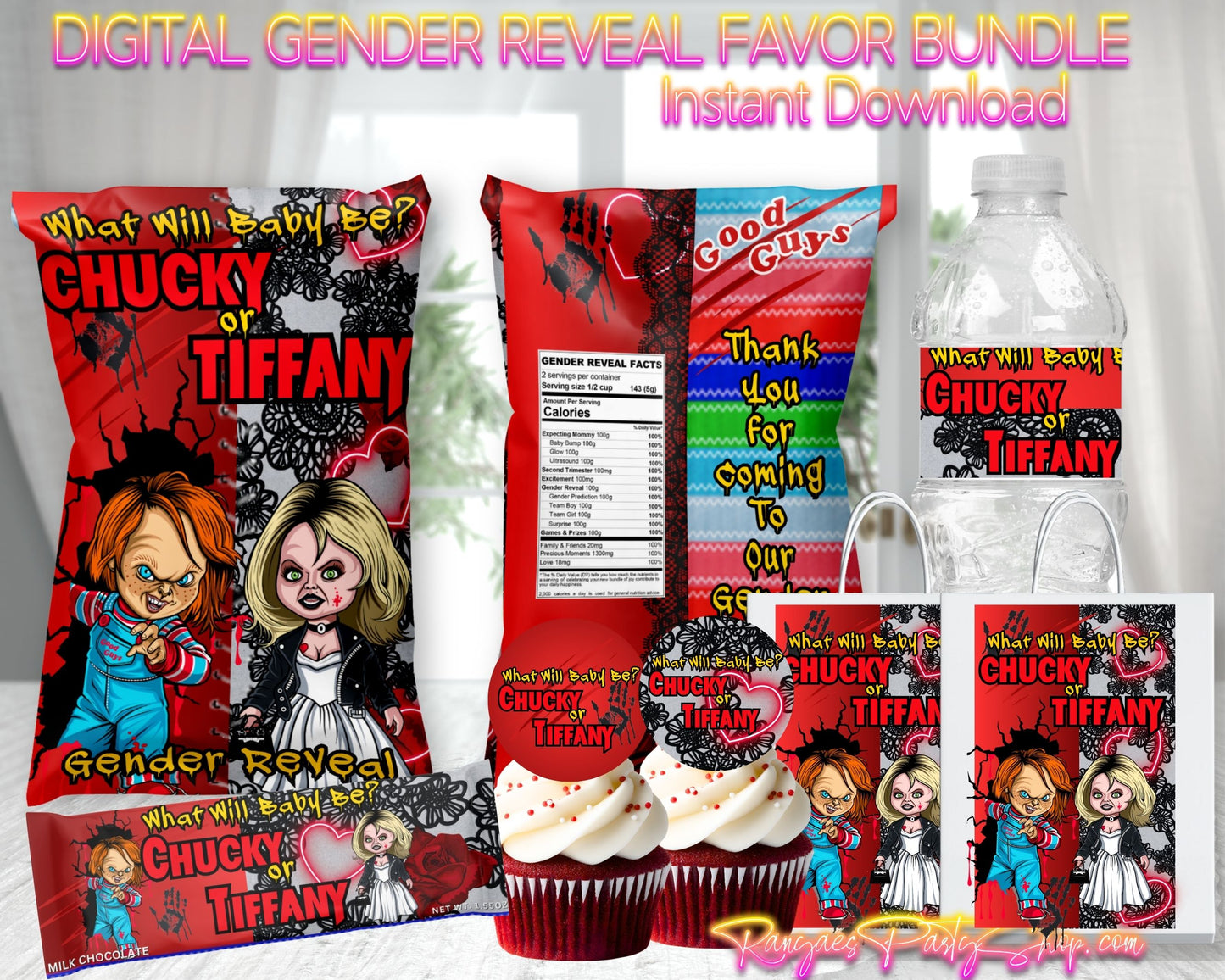 Chucky or Tiffany Gender Reveal  | Chucky or Tiffany Digital Party Package | INSTANT DOWNLOAD | Gender Reveal Favors | Digital File Only