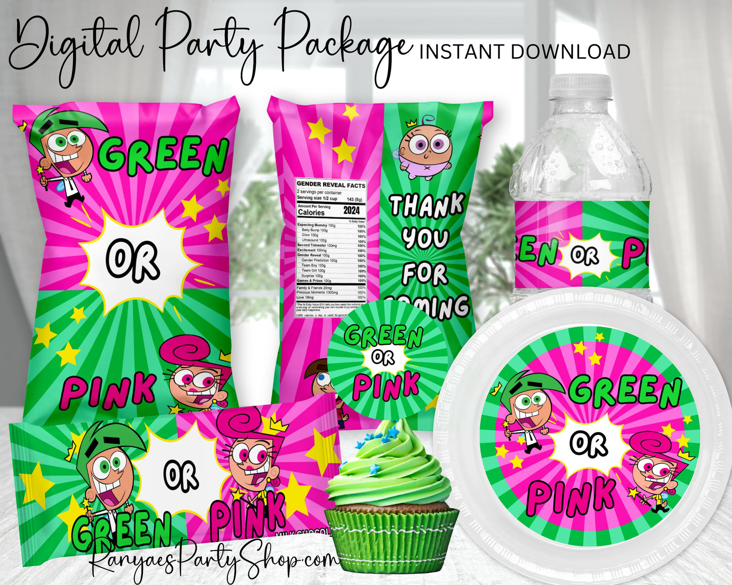 Cosmo or Wanda Digital Package | NON EDITABLE |  Gender Reveal | You Download | You Print | Instant Download