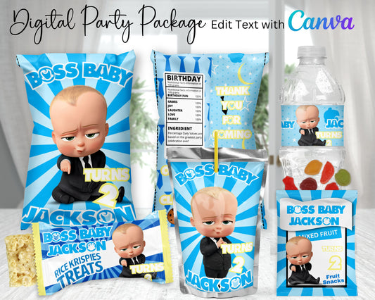 Boss Baby Digital Party Package | Edit Text with Canva | You Edit | You Save | You Download |You Print | Digital File Only
