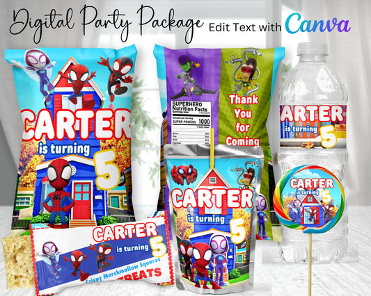 Spidey & Friends Digital Party Package | Edit Text with Canva | You Edit | You Save | You Download | You Print | Digital File Only