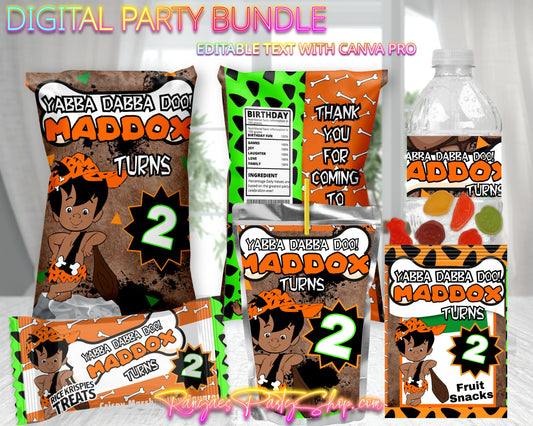 African American Bam Bam Digital Party Package | Bam Bam Birthday Party Bundle | Edit Text with CANVA PRO | Digital File Only