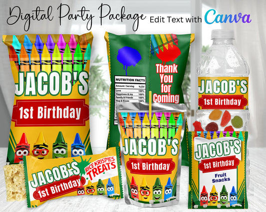 Crayon Digital Party Package | Edit Text with Canva | You Edit | You Save | You Download | You Print | Digital File Only